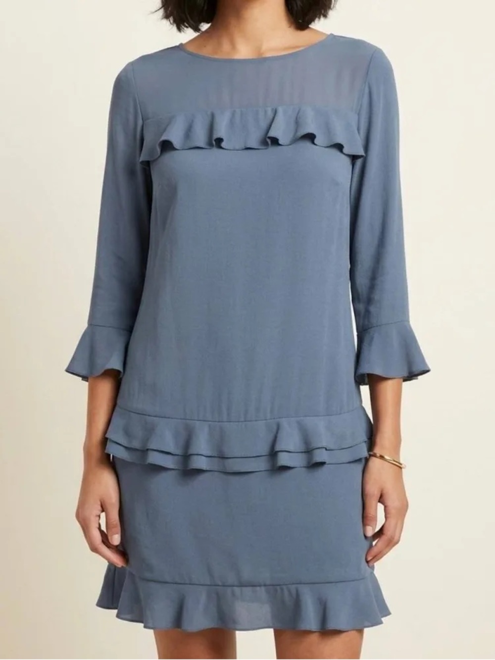 Banana Republic Dusty Blue Ruffle-Trim Tunic